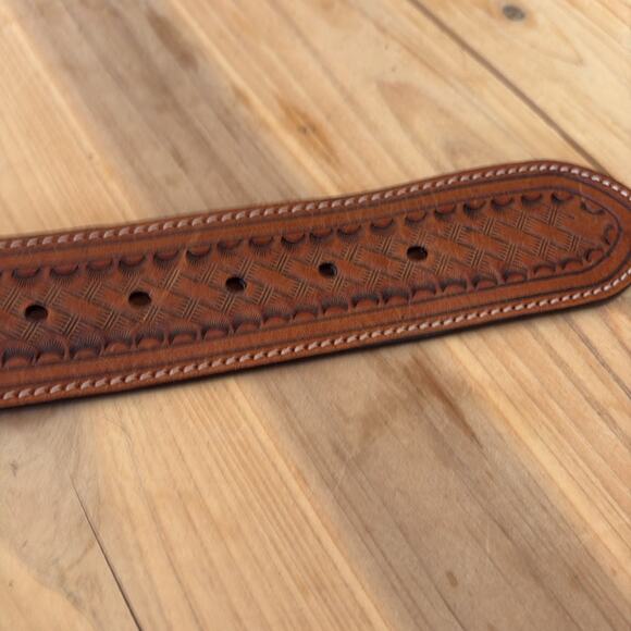 Olga Santini women’s M Vintage Brown Leather engraved tooled belt silver buckle main image 7